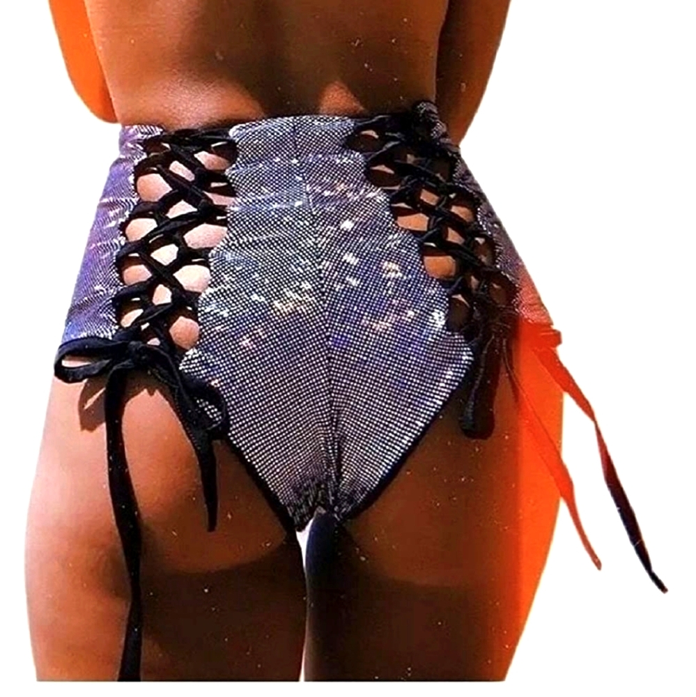 Rave Metallic Booty Shorts Grey